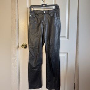 Zara Black Faux Leather Pants with Branded Button